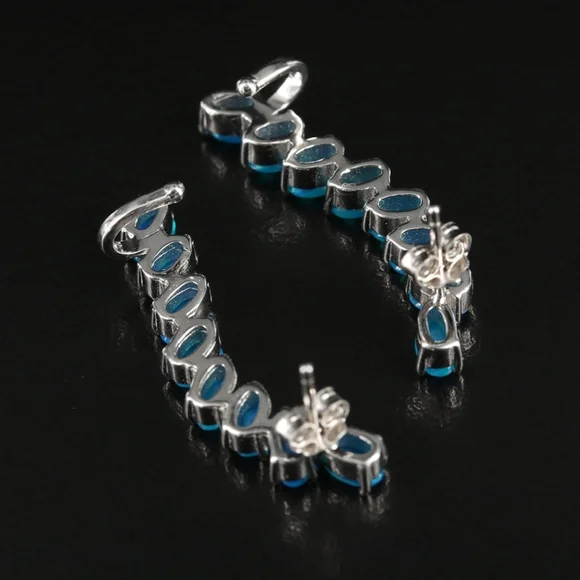 Genuine Opal .925 Sterling Silver Ear Climbers - Picture 3 of 4